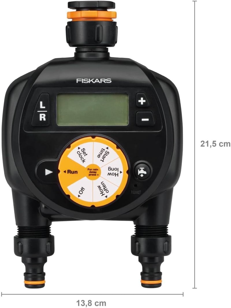 Fiskars Csapra szerelhető öntözési időzítő LCD kijelzővel, univerzális méret - Dual output