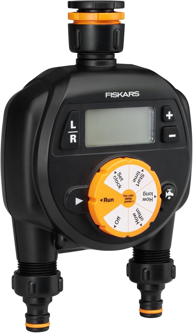 Fiskars Csapra szerelhető öntözési időzítő LCD kijelzővel, univerzális méret - Dual output