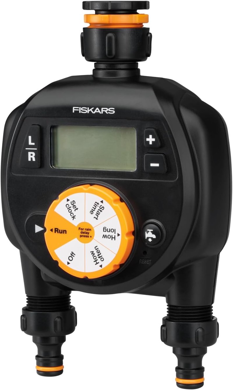 Fiskars Csapra szerelhető öntözési időzítő LCD kijelzővel, univerzális méret - Dual output
