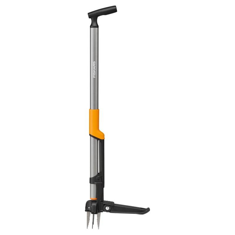 Fiskars Ergonomic izvlači korov 1082708 | Dugačka drška, 4 kraka od nehrđajućeg čelika, ergonomska drška, sustav za izbacivanje, crna/narančasta