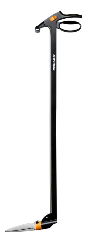 Nožnice na trávu Fiskars GS46 Servo-System s dlhou násadou, 100 cm, oceľové čepele, čierna/oranžová, 1000590