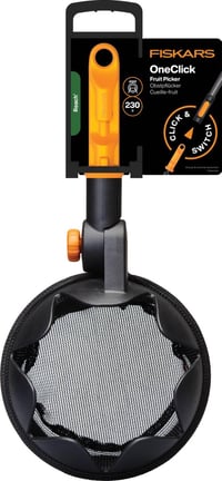 Nástavec na zber ovocia Fiskars OneClick s mäkkým sieťovaným vreckom, jednoduchá výmena, možno prať v práčke, čierna/oranžová, 1080692 6