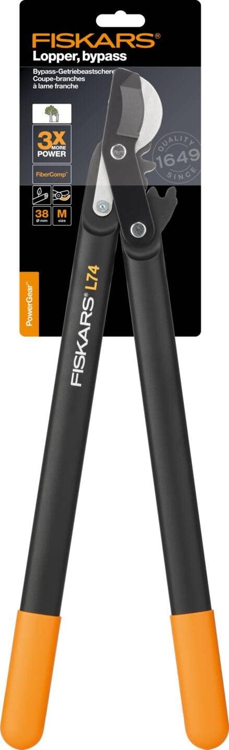 Fiskars PowerGear II Bypass Metszőolló Friss Fához, Keményfém Pengékkel, Nem Tapad Bevonattal - L74 (branch diameter 3.8 cm)