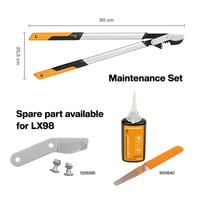 Foarfecă pentru crengi Fiskars PowerGear X LX98-L, bypass, cu mecanism cu pârghie, pentru lemn verde, 80 cm, strat antiaderent, negru/portocaliu 3