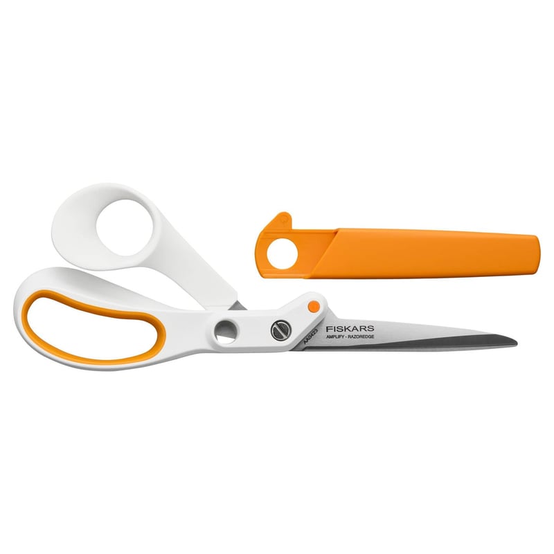 Fiskars Razor Edge krojačke škare 21 cm, oštrica od nehrđajućeg čelika, bijelo/narančasta plastična ručka, Amplify, 1070081