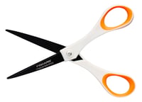 Univerzálne nepriľnavé nožnice Fiskars Titanium 18 cm, pre pravákov aj ľavákov, titánový povrch, čepeľ z nehrdzavejúcej ocele, biela/oranžová, 1004720 4