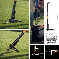 Vytrhávač buriny Fiskars Xact 1077305 – dĺžka 1 m, ramená z nehrdzavejúcej ocele, čierno-oranžová rukoväť, ručný nástroj na ničenie buriny 4