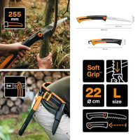 Fierăstrău manual Fiskars Xtract SW75 pentru lemn verde, dinți mari, lungime lamă 25,5 cm, lamă retractabilă din oțel inoxidabil, negru/portocaliu 2