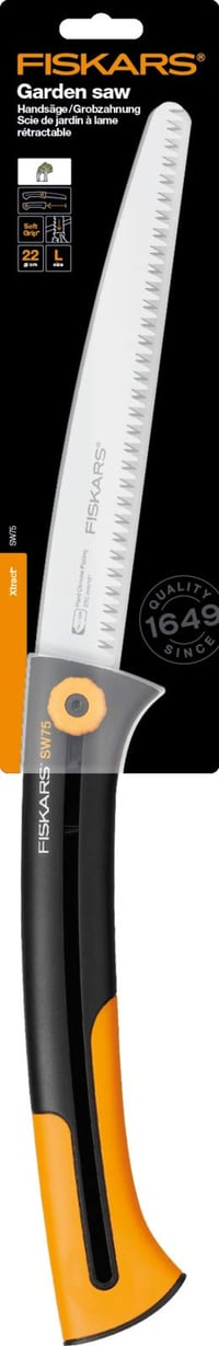 Fierăstrău manual Fiskars Xtract SW75 pentru lemn verde, dinți mari, lungime lamă 25,5 cm, lamă retractabilă din oțel inoxidabil, negru/portocaliu 6