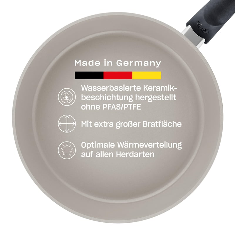 Hliníková panvica Fissler Ceratal Comfort, keramický povrch, 28 cm, bez PFAS/PTFE, nepriľnavá, indukčná, sivá