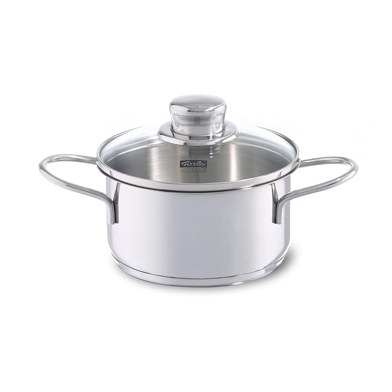 Cratiță din oțel inoxidabil Fissler Häppchen cu capac din sticlă, 14 cm, 1 L, inducție, argintiu