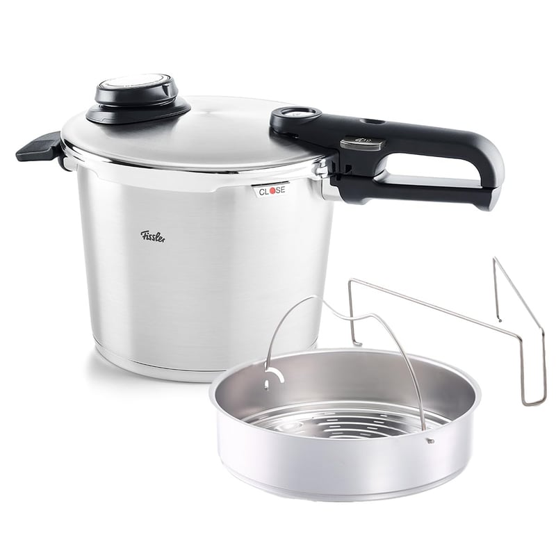 Nerezový tlakový hrniec Fissler Vitavit Premium, 6 litrov, 22 cm, 4 úrovne varenia, s vložkou, na indukciu, vyrobený v Nemecku