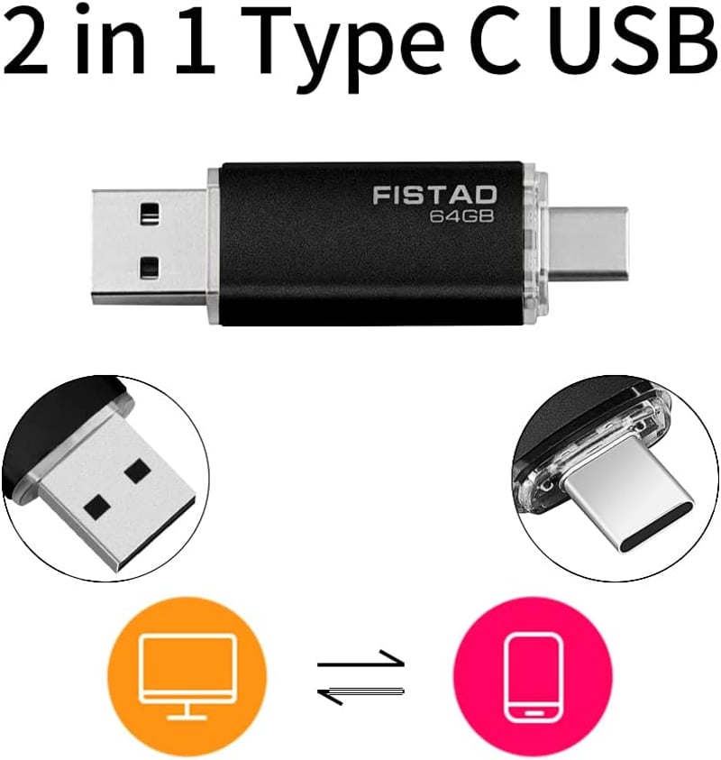 FISTAD 64GB USB-C OTG Pendrive 2in1 Telefon Laptop PC Adattárolás