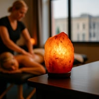 Stolna lampa od himalajske soli Fisura 2-3 kg s drvenim postoljem, kabelom i žaruljom od 15 W za noćni ormarić i radni stol 4
