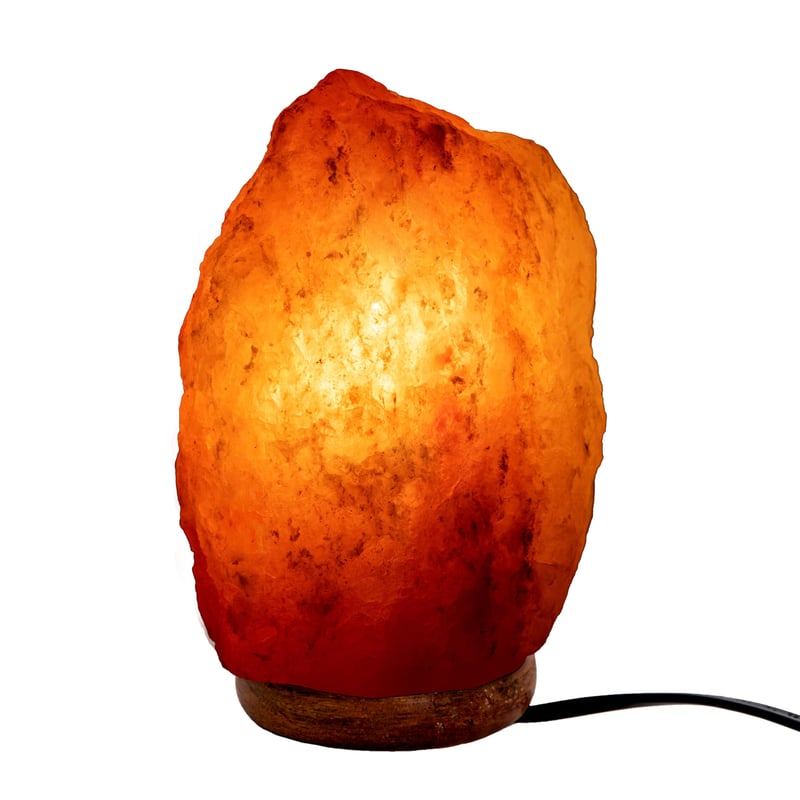 Stolna lampa od himalajske soli Fisura 2-3 kg s drvenim postoljem, kabelom i žaruljom od 15 W za noćni ormarić i radni stol