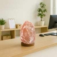 Stolna lampa od himalajske soli Fisura 2-3 kg s drvenim postoljem, kabelom i žaruljom od 15 W za noćni ormarić i radni stol 6