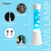 Lampă cu lavă FISURA cu bază albă, lichid albastru și lavă albă – 11x11x39,5 cm, cu bec de rezervă, metal și sticlă 2