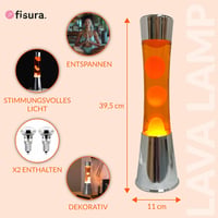 FISURA Lava lampa narančasta - Srebrno kromirano postolje, narančasta tekućina i lava, sa zamjenskom žaruljom - 11 x 11 x 39,5 cm 2