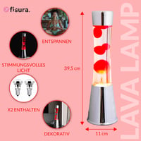 FISURA Lávalámpa piros - ezüst krómozott talp, átlátszó folyadék, piros láva, csere izzóval, 11 x 11 x 39,5 cm 2
