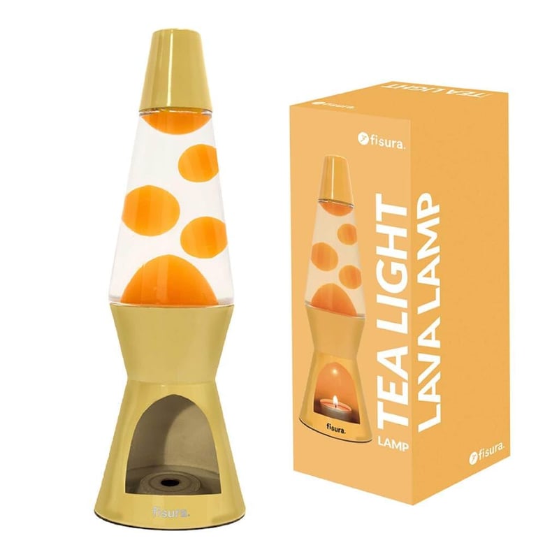 Fisura Žltá lávová lampa bez elektriny – ekologická dekoratívna lampa, originálny darček, 29 x 8,5 cm (bez sviečky)