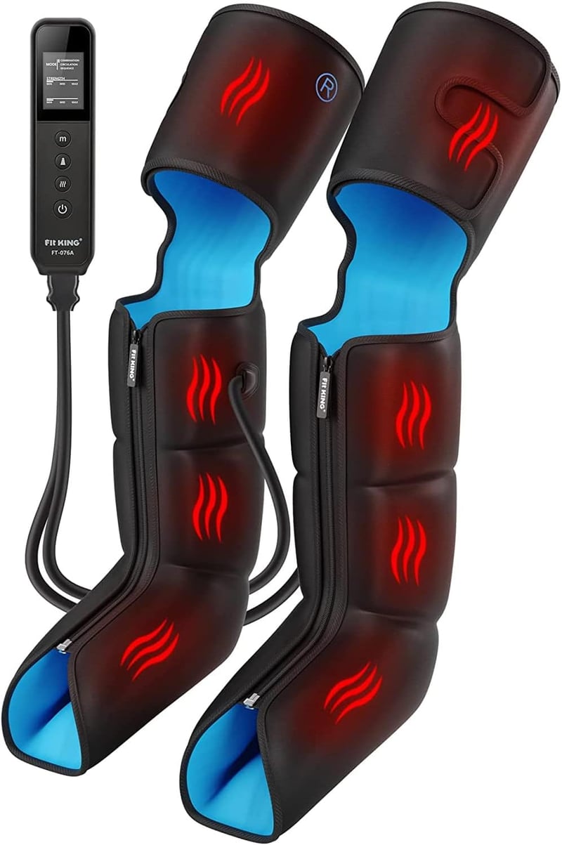 FIT KING 3-in-1 Láb Masszírozó Hőkezeléssel és Kompresszióval - Légnyomásos Terápia, Fájdalomcsillapítás, Vérkeringés Javítás