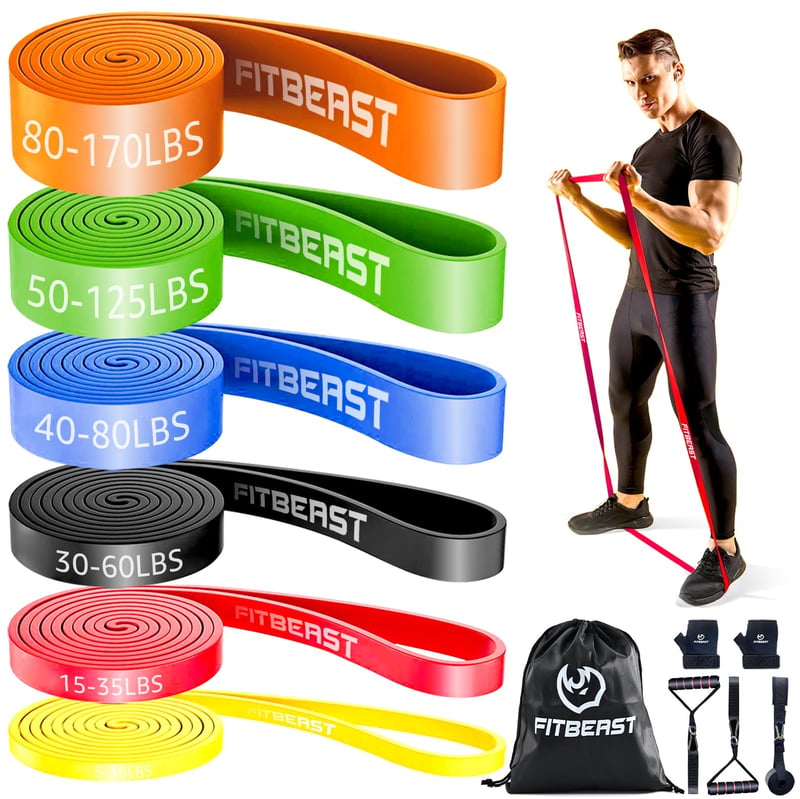 Set benzi de rezistență FitBeast cu mănuși, ancoră pentru ușă, mânere și geantă - antrenament de forță, yoga, calistenie și exerciții acasă