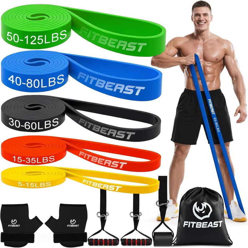 FitBeast ellenállásszalag készlet 5 db, fogantyúval és ajtórögzítővel, 5-125 LBS