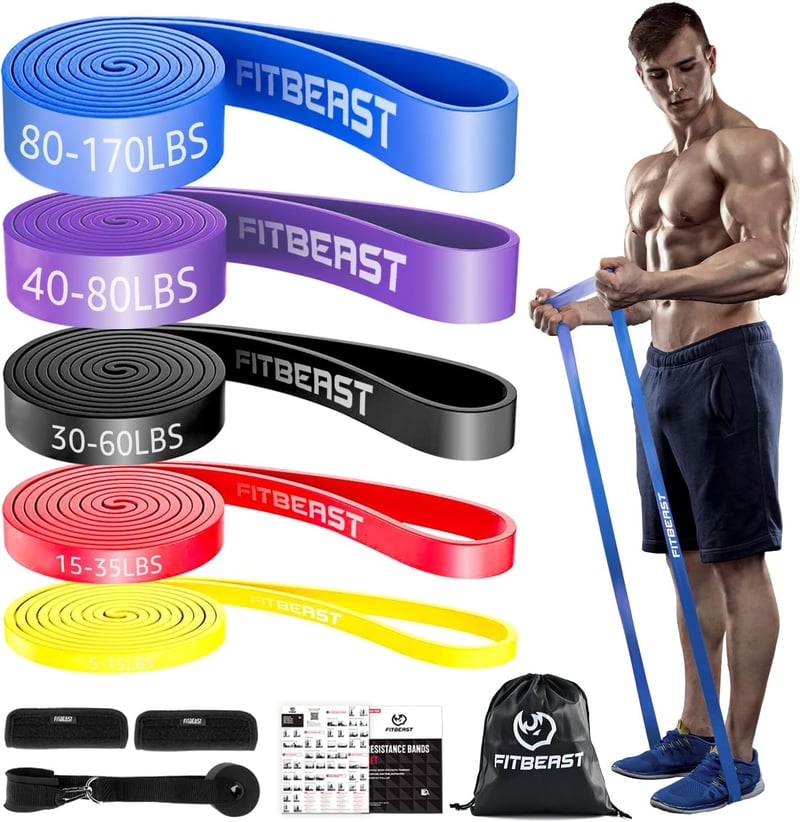 FitBeast Ellenállásos Gumiszalag Szett 5 Szinttel, Ajtócsattal és Fogórugókkal
