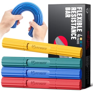 FitBeast Flex Therapy Bar fleksibilna šipka za terapiju, set od 4 komada (žuta, zelena, plava, crvena) protiv bolova kod teniskog i golferskog lakta, jačanje stiska ruke