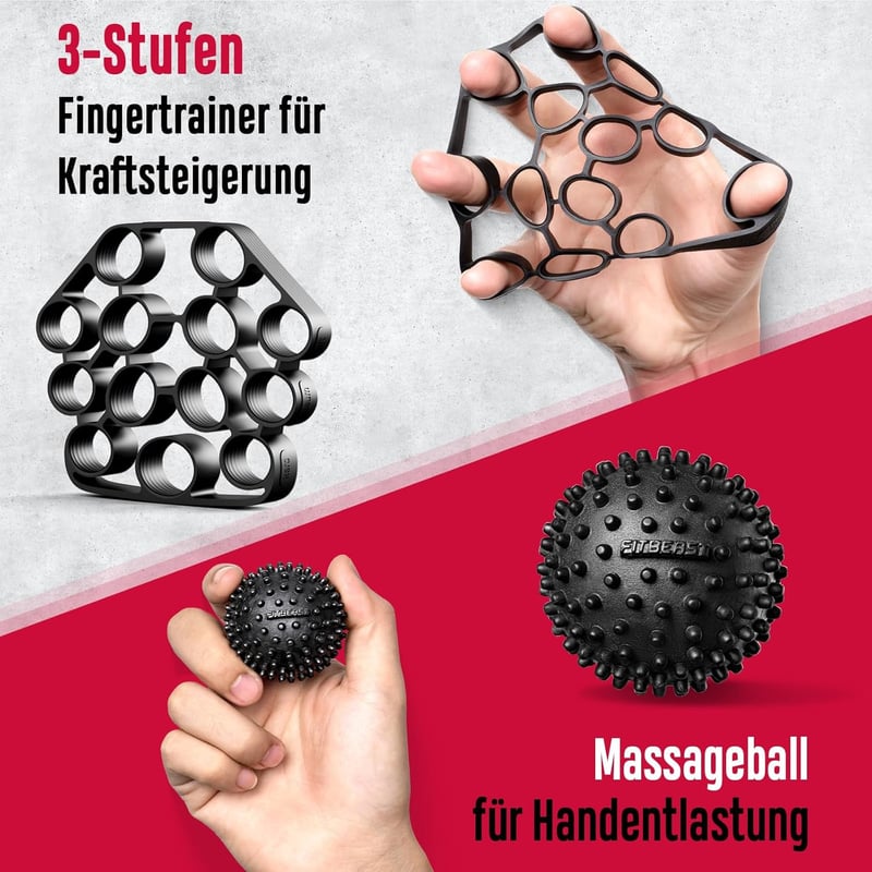 FitBeast Kézerősítő Készlet - 6 Részes Állítható Ellenállású Edzőszett Alkar és Ujjerősítéshez, Masszázslabdákkal Rehabilitációhoz