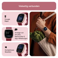 Inteligentné hodinky Fitbit Versa 4, fitnes náramok so vstavaným GPS, telefonovaním, 6-dňovou výdržou batérie, 40+ režimami cvičenia, malinovo červená/medenoružový hliník 6