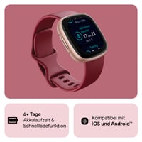 Inteligentné hodinky Fitbit Versa 4, fitnes náramok so vstavaným GPS, telefonovaním, 6-dňovou výdržou batérie, 40+ režimami cvičenia, malinovo červená/medenoružový hliník 3