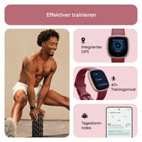 Inteligentné hodinky Fitbit Versa 4, fitnes náramok so vstavaným GPS, telefonovaním, 6-dňovou výdržou batérie, 40+ režimami cvičenia, malinovo červená/medenoružový hliník 4