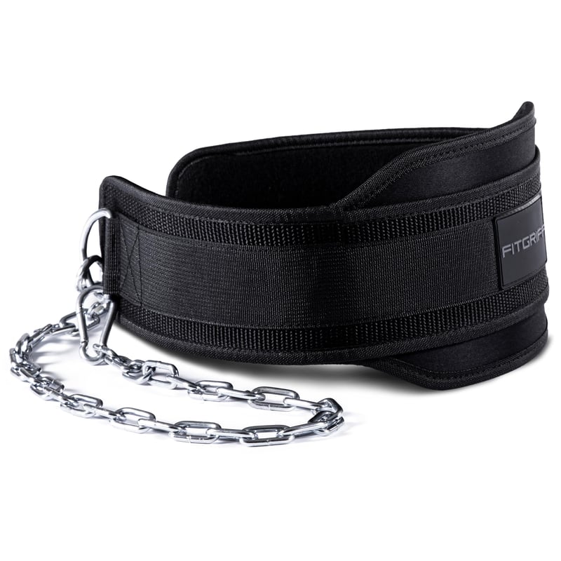 Fitgriff Dip Belt Posilňovací opasok s reťazami a 2 karabínami - Kulturistika, silový trojboj, vzpieranie - Čierny, unisex