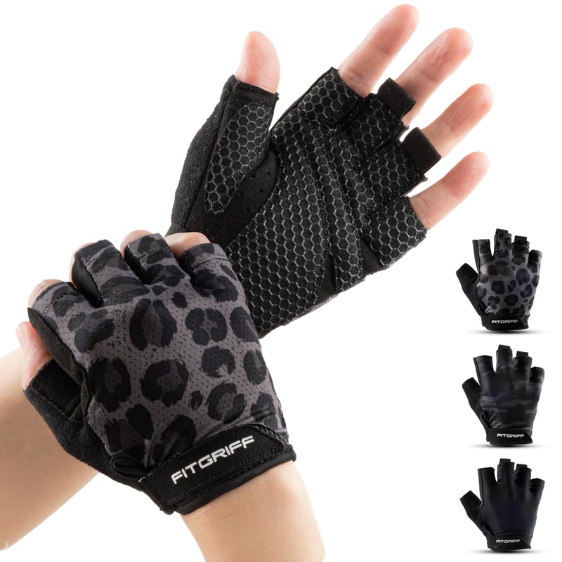 Mănuși de fitness Fitgriff® pentru bărbați și femei - Mănuși pentru antrenament de forță, sală, fitness, model leopard, mărimea 8