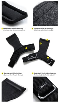 Fitgriff Elite Straps 2.0 Zdvíhacie popruhy s gumovou výstelkou – Silový tréning, kulturistika, fitness – Čierne, veľkosť M/L – Pánske a dámske popruhy na vzpieranie 3