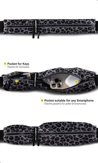 Centură de alergare Fitgriff pentru smartphone - Borsetă cu imprimeu leopard pentru alergare, sport, jogging - Pentru talie între 62-90 cm, compatibilă cu toate smartphone-urile 2