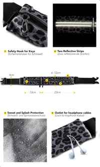 Centură de alergare Fitgriff pentru smartphone - Borsetă cu imprimeu leopard pentru alergare, sport, jogging - Pentru talie între 62-90 cm, compatibilă cu toate smartphone-urile 4