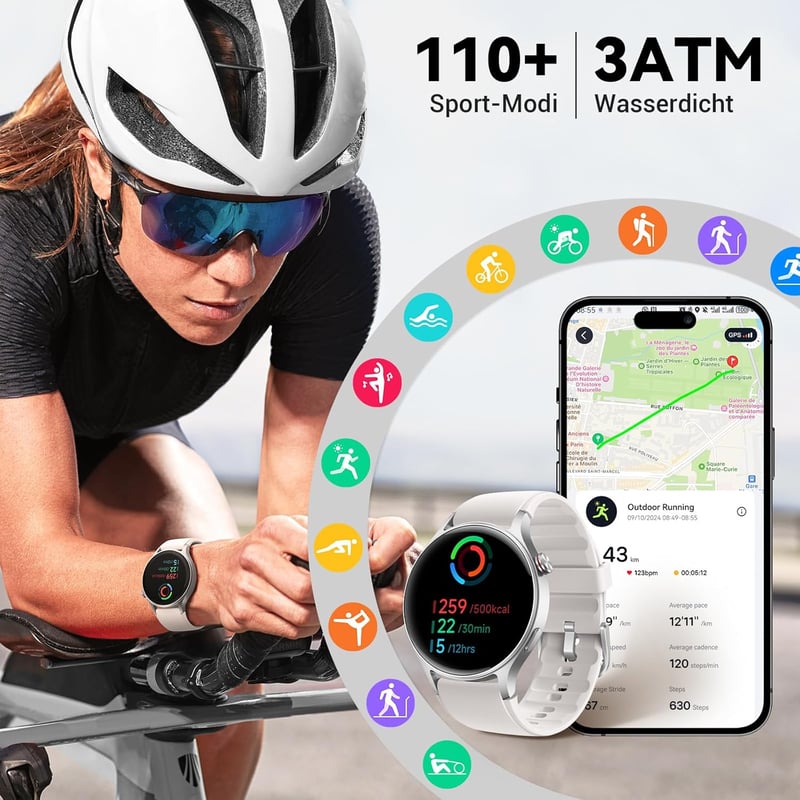 Fitpolo Okosóra 1.32" AMOLED Kijelző, 110+ Sportmód, Pulzusmérő, SpO2, Alvásmonitor, iOS/Android