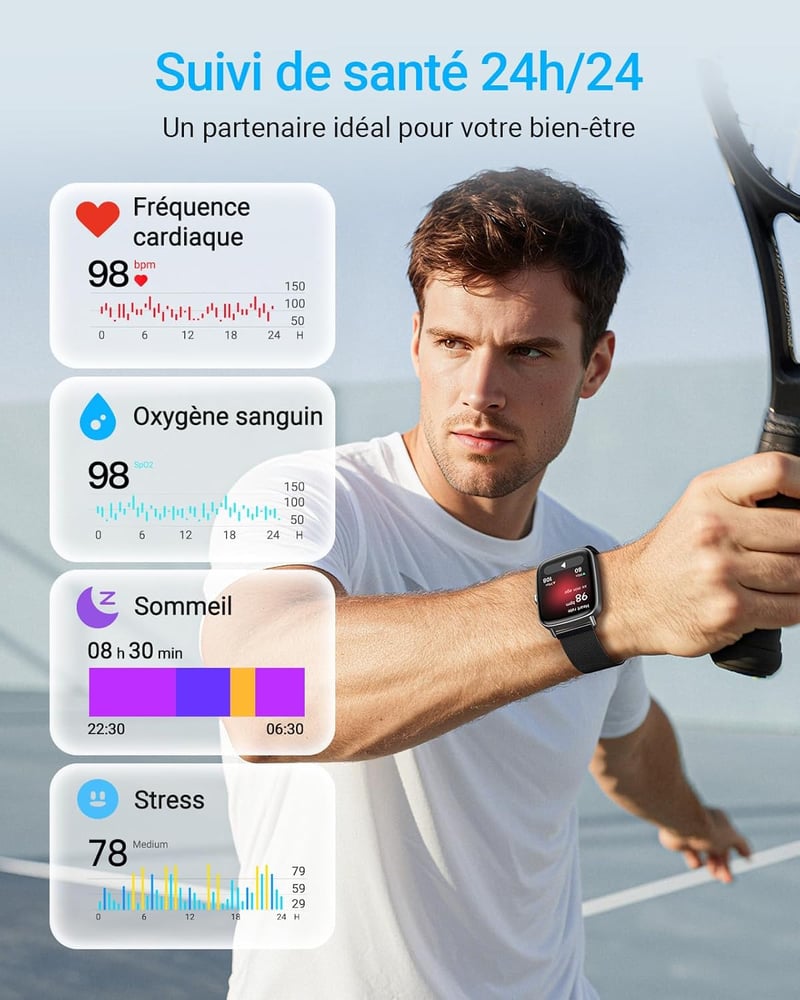 Fitpolo Okosóra 1.85" Szívritmus Monitor SpO2 110+ Sportmód IP68 Vízálló iOS Android