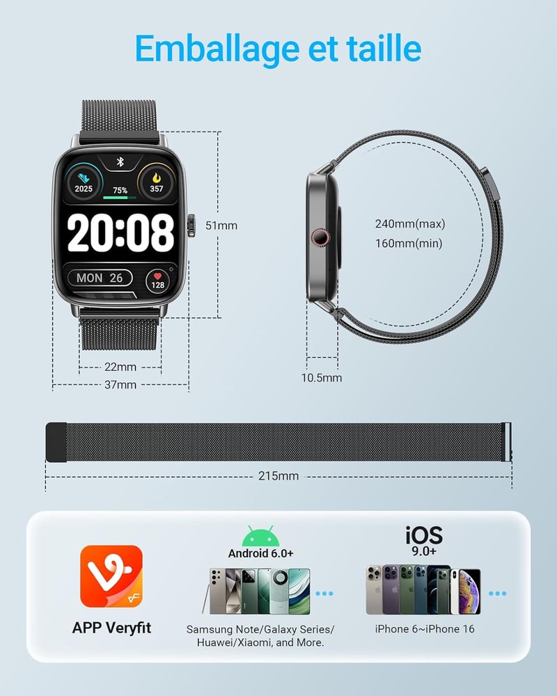 Fitpolo Okosóra 1.85" Szívritmus Monitor SpO2 110+ Sportmód IP68 Vízálló iOS Android