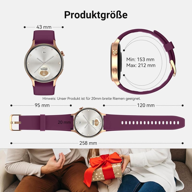 Fitpolo Okosóra Női Kerek 1.32" AMOLED Kijelző 110+ Sportmód Pulzusmérő SpO2 Alvásmonitor