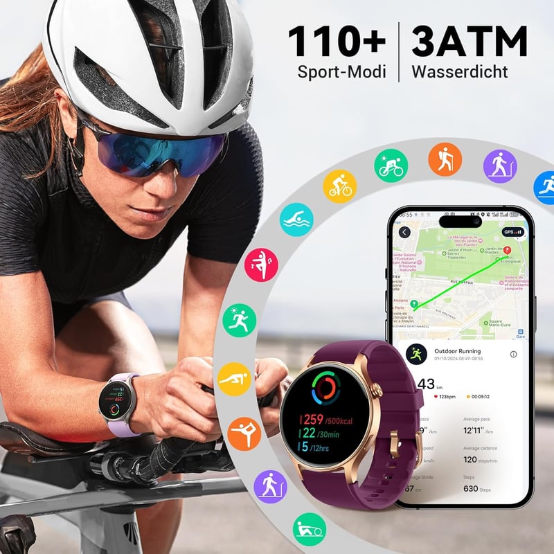 Fitpolo Okosóra Női Kerek 1.32" AMOLED Kijelző 110+ Sportmód Pulzusmérő SpO2 Alvásmonitor