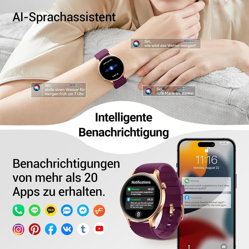 Fitpolo Okosóra Női Kerek 1.32" AMOLED Kijelző 110+ Sportmód Pulzusmérő SpO2 Alvásmonitor