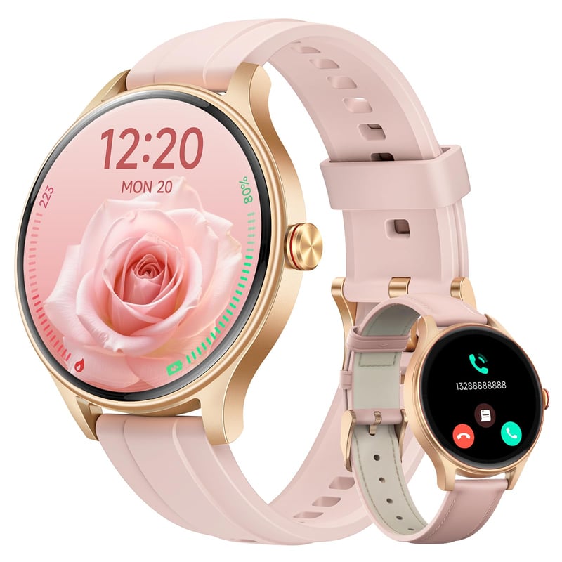 Inteligentné hodinky Fitpolo pre ženy s AMOLED displejom, Bluetooth hovormi, AI hlasovým asistentom, 120+ športovými režimami, vodotesnosťou IP68, meraním SpO2, krokomerom a sledovaním spánku