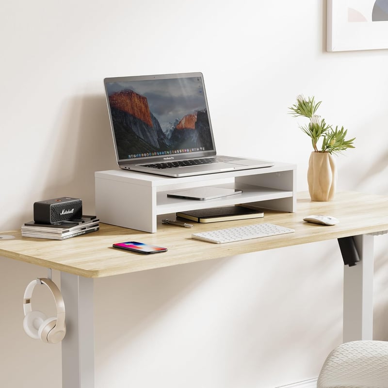 FITUEYES 2 szintes monitor állvány 54x25.5cm fehér billentyűzet tárolóval