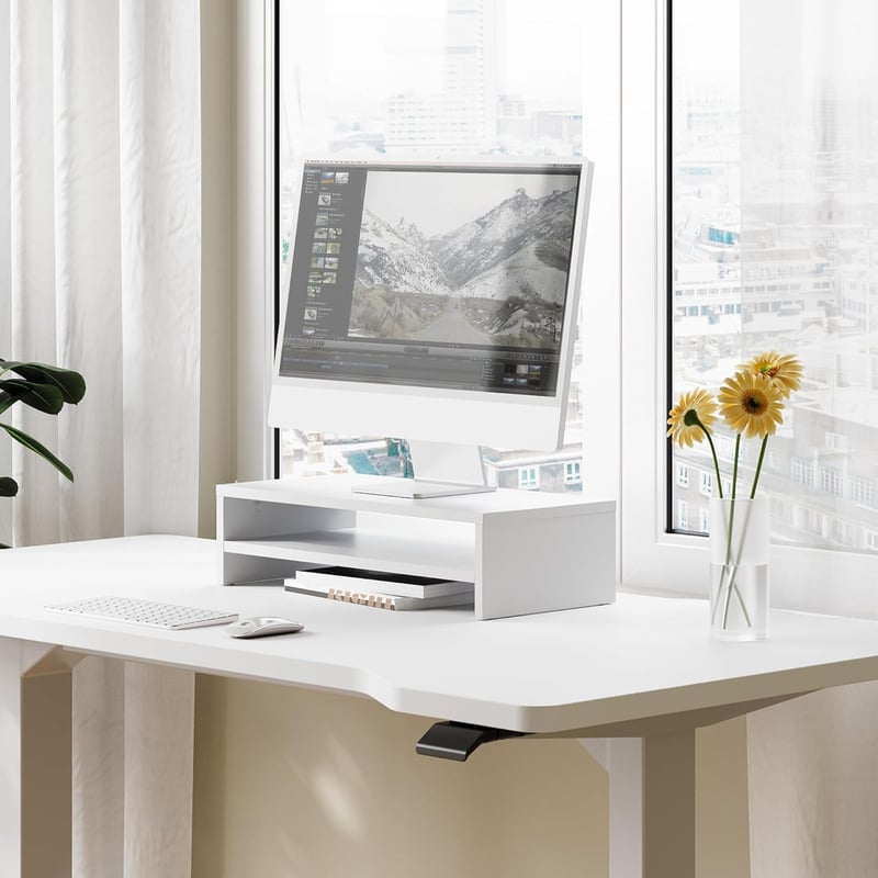FITUEYES 2 szintes monitor állvány 54x25.5cm fehér billentyűzet tárolóval
