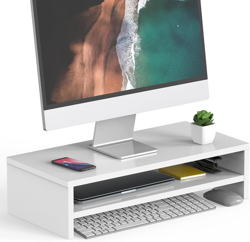 FITUEYES 2 szintes monitor állvány 54x25.5cm fehér billentyűzet tárolóval
