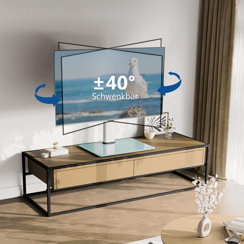 FITUEYES TV Állvány 32-65 Colos Televíziókhoz - Állítható Magasságú, Forgatható, Max. VESA 600x400, Fehér Edzett Üveg, 40kg Teherbírás