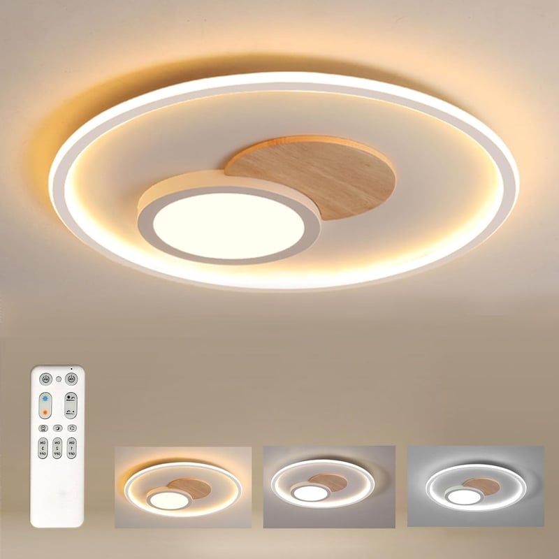 FitzMia Modern Fa LED Mennyezeti Lámpa - Távirányítós, Szabályozható Fényerő, 3 Színhőmérséklet, Memória Funkcióval Hálószobába, Nappaliba
